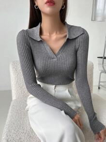 DAZY Business Casual Simple Solid Color Slim Fit Sweater,Fall Clothes - Grey - View 8