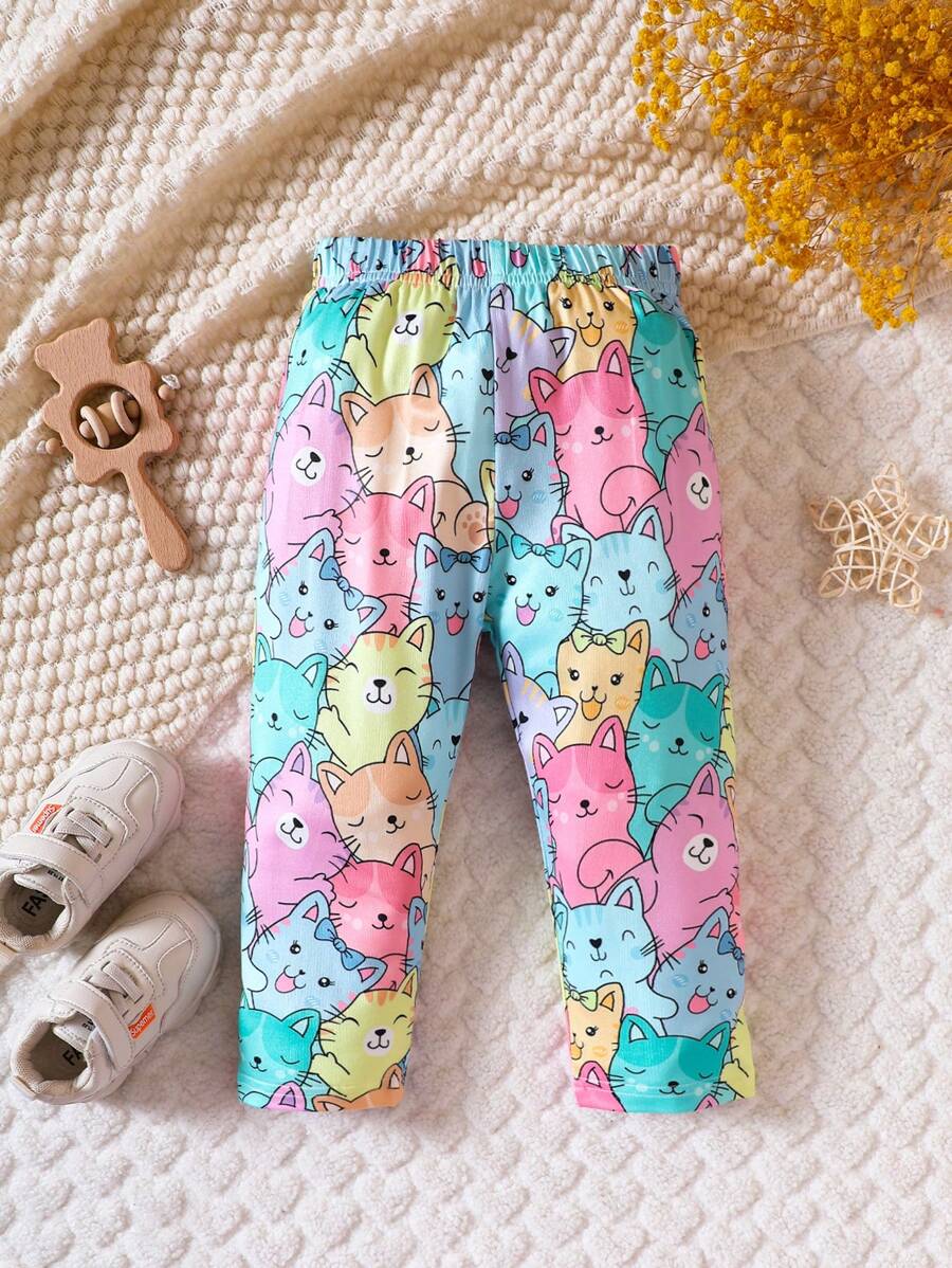 Baby Girl Cartoon Graphic Trousers - Multicolor - View 1