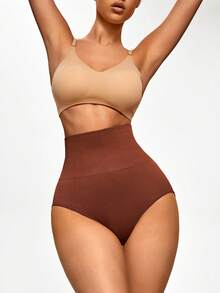 SHAPORA 高腰條紋針織塑形三角褲 - 鏽棕色 - 查看 4