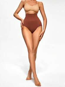 SHAPORA 高腰條紋針織塑形三角褲 - 鏽棕色 - 查看 7