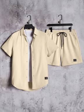 Homme À Applique Lettre Chemise & À Cordon Short (Sans T-Shirt)