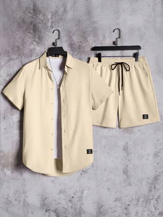 Uomo con toppa lettera Camicia & con coulisse a vita Shorts senza maglietta