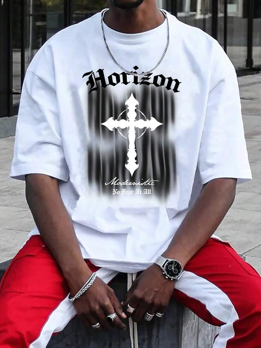 Manfinity RebelGame 男士字母圖案T恤 - 白色 - 查看 1