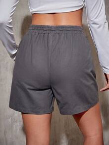 SHEIN EZwear Túi có nắp Eo dây rút Quần short - Màu xám đen - Xem 2