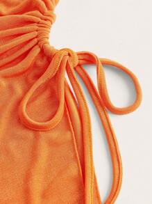 SHEIN EZwear Summer Dopamine Orange Folds Drawstring Side Asymmetrical Hem Tube Slim Fit And Crop Top - Orange - View 5