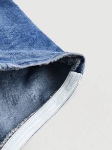 SHEIN Privé 休閒打褶純色女士牛仔上衣 - 淺色水洗藍 - 查看 3