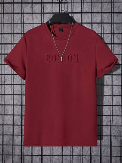 تيشيرت رجالي بتصميم حروف مقطوعة بالبارز للصيف