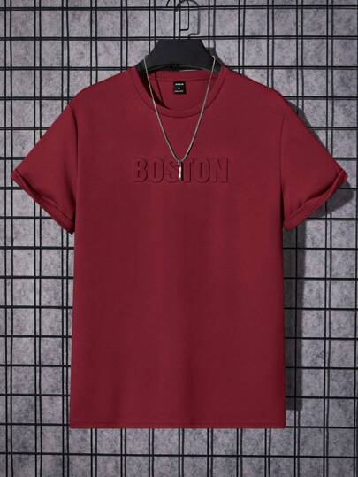 تيشيرت رجالي بتصميم حروف مقطوعة بالبارز للصيف