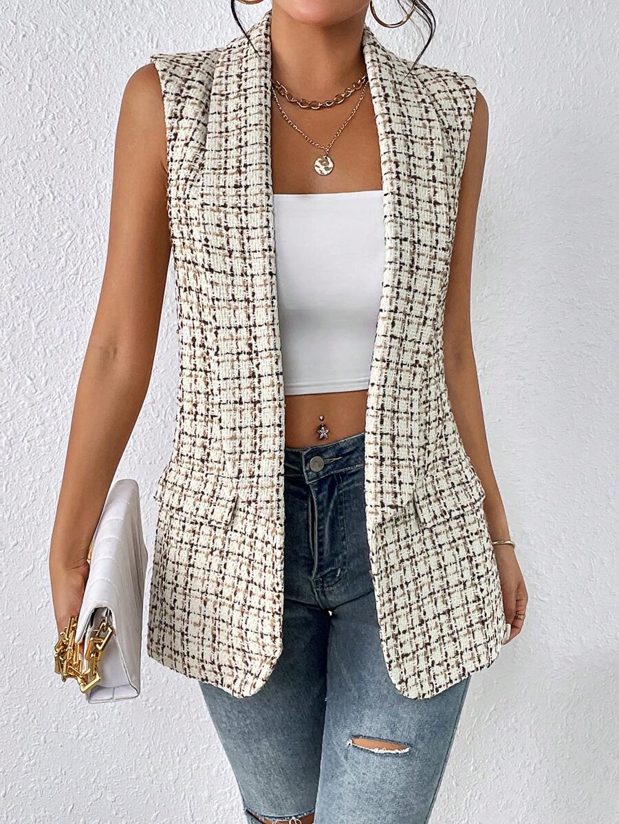 SHEIN Frenchy Kẻ sọc Khăn quàng Áo khoác Vest - Nhiều màu - Xem 1