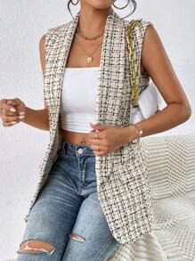 SHEIN Frenchy Kẻ sọc Khăn quàng Áo khoác Vest - Nhiều màu - Xem 3