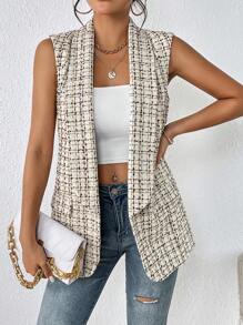 SHEIN Frenchy Kẻ sọc Khăn quàng Áo khoác Vest - Nhiều màu - Xem 4