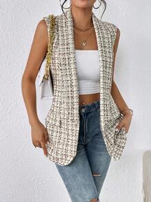 SHEIN Frenchy Kẻ sọc Khăn quàng Áo khoác Vest - Nhiều màu - Xem 6