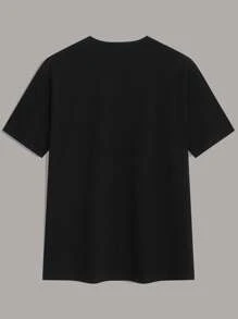 Hombres Camiseta con estampado de dibujos animados y letra - Negro - Ver 2