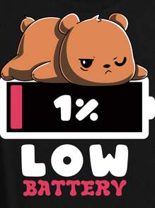 Hombres Camiseta con estampado de dibujos animados y letra - Negro - Ver 3