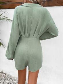 SHEIN Frenchy Tutina manica a lanterna contorto nodo laterale - Verde - Visualizzare 2