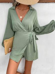 SHEIN Frenchy Tutina manica a lanterna contorto nodo laterale - Verde - Visualizzare 5