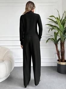 EURMUSE Mock Neck Tee & Wide Leg Pants