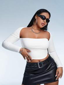 SHEIN ICON 大碼素色抹胸上衣&短上衣 - 白色 - 查看 1