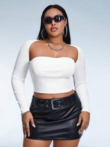 SHEIN ICON 大碼素色抹胸上衣&短上衣 - 白色 - 查看 4