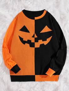 Manfinity VCAY Men Halloween Pattern Two Tone Sweater, For Fall Winter - Multicolor - View 3