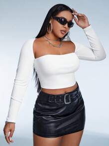 SHEIN ICON 大碼素色抹胸上衣&短上衣 - 白色 - 查看 5