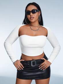 SHEIN ICON 大碼素色抹胸上衣&短上衣 - 白色 - 查看 7