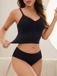 素色吊帶上衣 - 黑色 - 查看 3