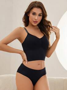 素色吊帶上衣 - 黑色 - 查看 5