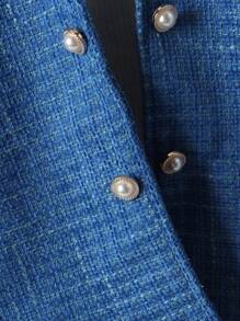 SHEIN Young Girl 1pc Lapel Neck Fuzzy Cuff Overcoat & 1pc Hat - Blue - View 3