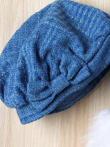 SHEIN Young Girl 1pc Lapel Neck Fuzzy Cuff Overcoat & 1pc Hat - Blue - View 6