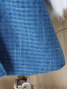 SHEIN Young Girl 1pc Lapel Neck Fuzzy Cuff Overcoat & 1pc Hat - Blue - View 7