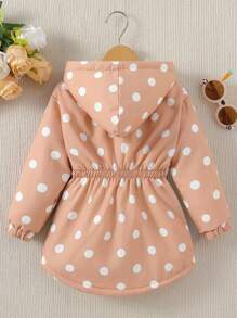 SHEIN 年轻女孩单件波尔卡圆点印花保暖内衬连帽棉衣 - 珊瑚粉 - 查看 2