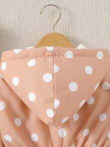 SHEIN 年轻女孩单件波尔卡圆点印花保暖内衬连帽棉衣 - 珊瑚粉 - 查看 3