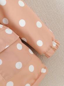 SHEIN 年轻女孩单件波尔卡圆点印花保暖内衬连帽棉衣 - 珊瑚粉 - 查看 4