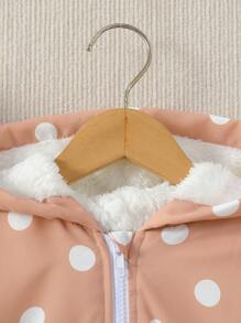 SHEIN 年轻女孩单件波尔卡圆点印花保暖内衬连帽棉衣 - 珊瑚粉 - 查看 5