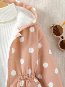 SHEIN 年轻女孩单件波尔卡圆点印花保暖内衬连帽棉衣 - 珊瑚粉 - 查看 6