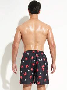 Men Star & Skull Print Drawstring Waist Swim Trunks - Black - View 2