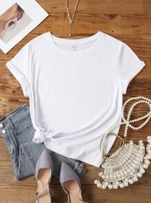 INAWLY 大碼素色圓領T恤 - 白色 - 查看 1