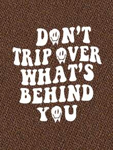 INAWLY Slogan Graphic Thermal Lined Sweatshirt - Brown - View 5