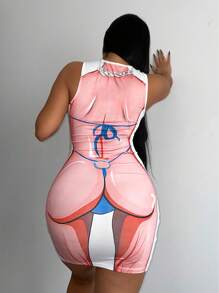 SHEIN Unity 人像圖案緊身洋裝 - 彩色 - 查看 2