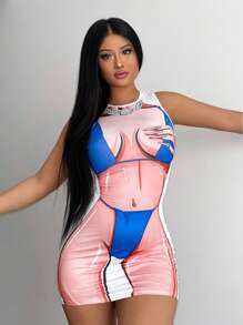 SHEIN Unity 人像圖案緊身洋裝 - 彩色 - 查看 5