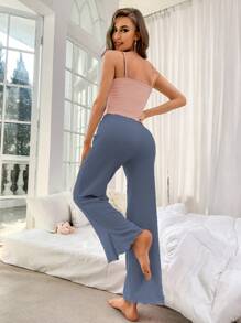 Bow Front Lettuce Trim Cami Top & Trousers PJ Set - Multicolor - View 2