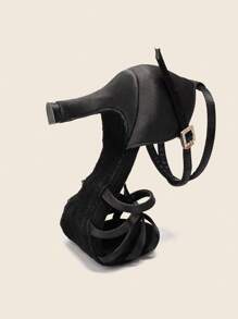 拉丁舞鞋高跟鞋拉丁舞凉鞋女士莎莎舞鞋莎莎舞沙龙 - 黑色 - 查看 4