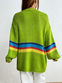 SHEIN Qutie 條紋圖案落肩袖開襟衫 - 彩色 - 查看 2