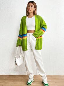 SHEIN Qutie 條紋圖案落肩袖開襟衫 - 彩色 - 查看 6