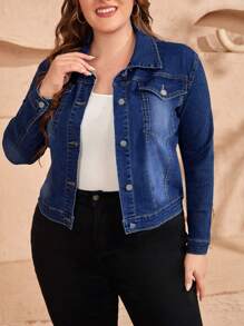 EMERY ROSE Plus Flap Pocket Denim Jacket Elegant Outfit