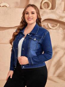 EMERY ROSE Plus Flap Pocket Denim Jacket Elegant Outfit