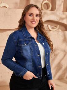 EMERY ROSE Plus Flap Pocket Denim Jacket Elegant Outfit