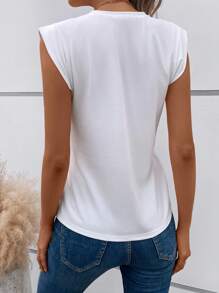 SHEIN LUNE 羽毛印花T恤 - 白色 - 查看 2