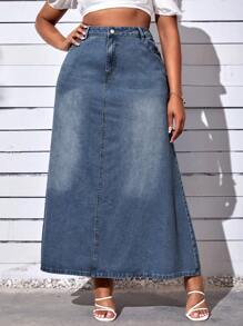 SHEIN SXY 加大牛仔裙 - 深色水洗藍 - 查看 3